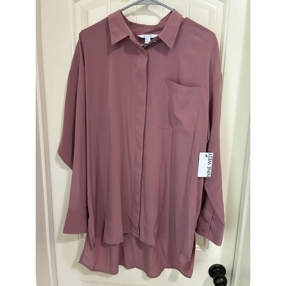 NINE WEST  Mauve Pink Women's Button-Up Blouse Size XL NWT - Picture 1 of 2